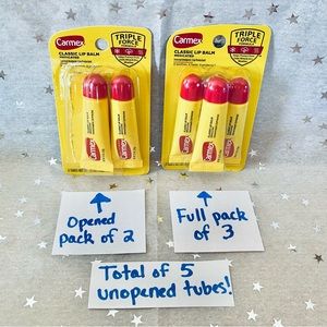 5 Tubes of Carmex Classic Lip Balm (Medicated) (yellow tubes)